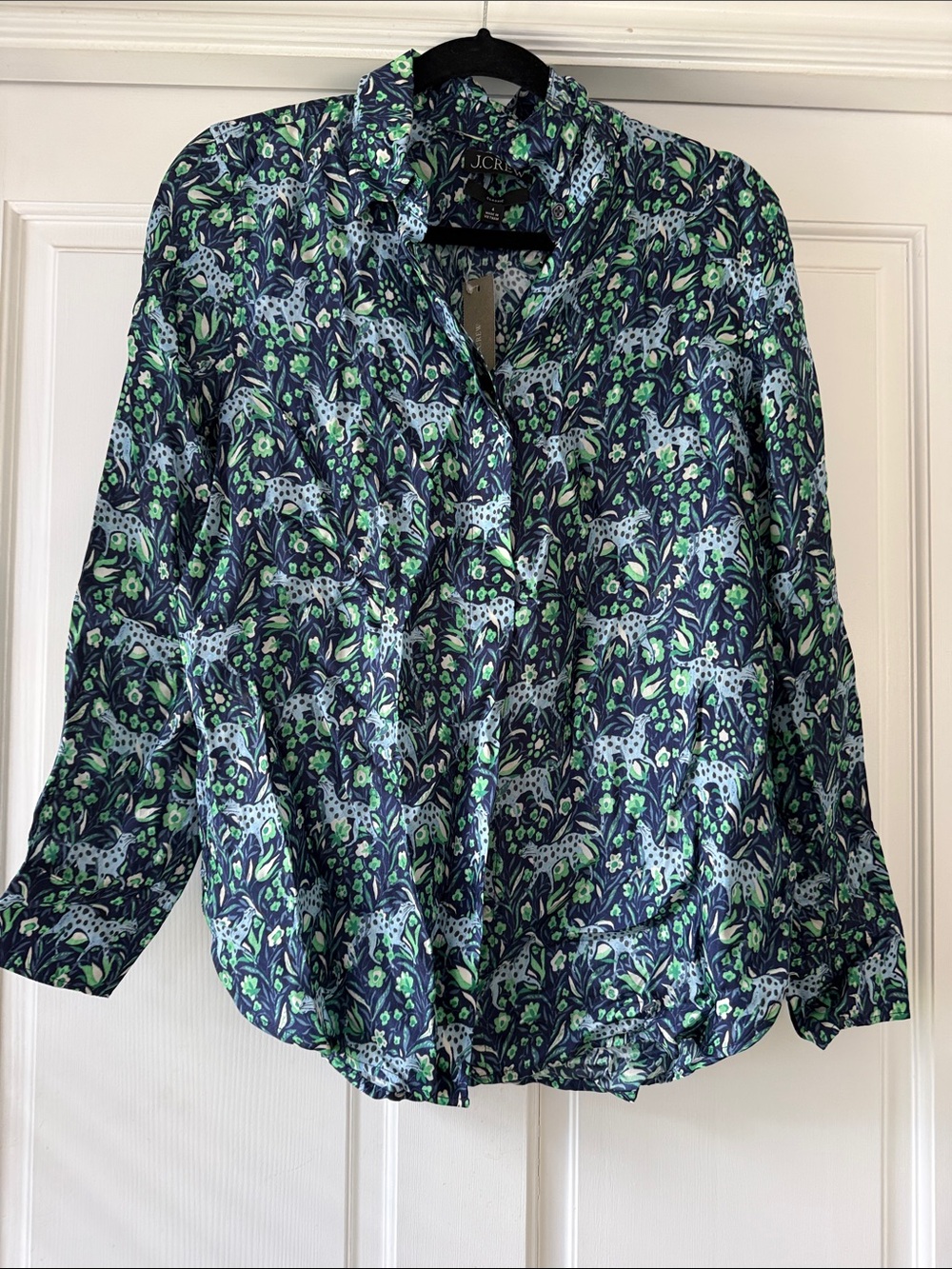 NWT J. Crew Blue Leopard Blouse - Sz 4